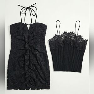 Zara Chic Night Out Set: Lace Mini Dress & Eyelash Lace Cami -NWT